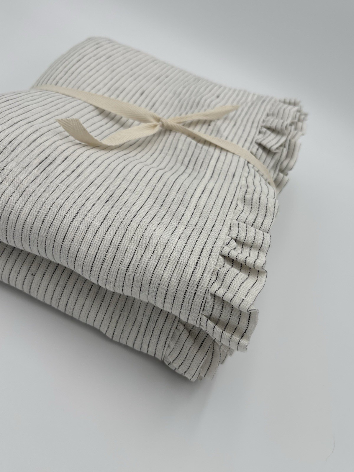 West Elm Ruffle Linen Curtain ~ 48” x 96” ~ Charcoal Pinstripe ~ Light FIltering