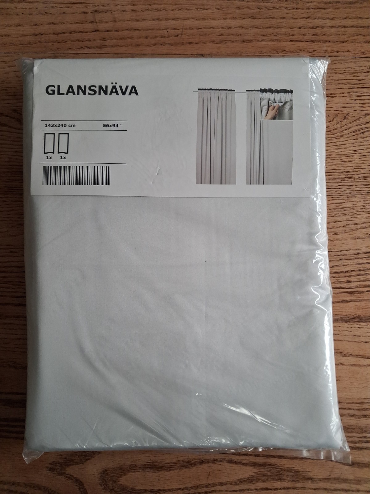 New In Package IKEA Glansnava Curtain Panels 56×94″ Light Gray/Silver