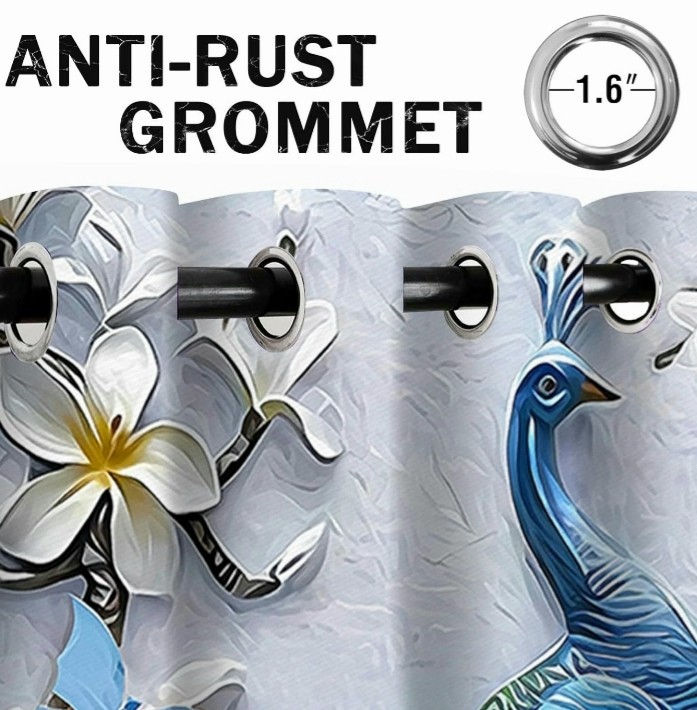 Blue Peacock Theme Grommet Top Curtains Blackout 42″W x 64″L Each Panel (2) NEW