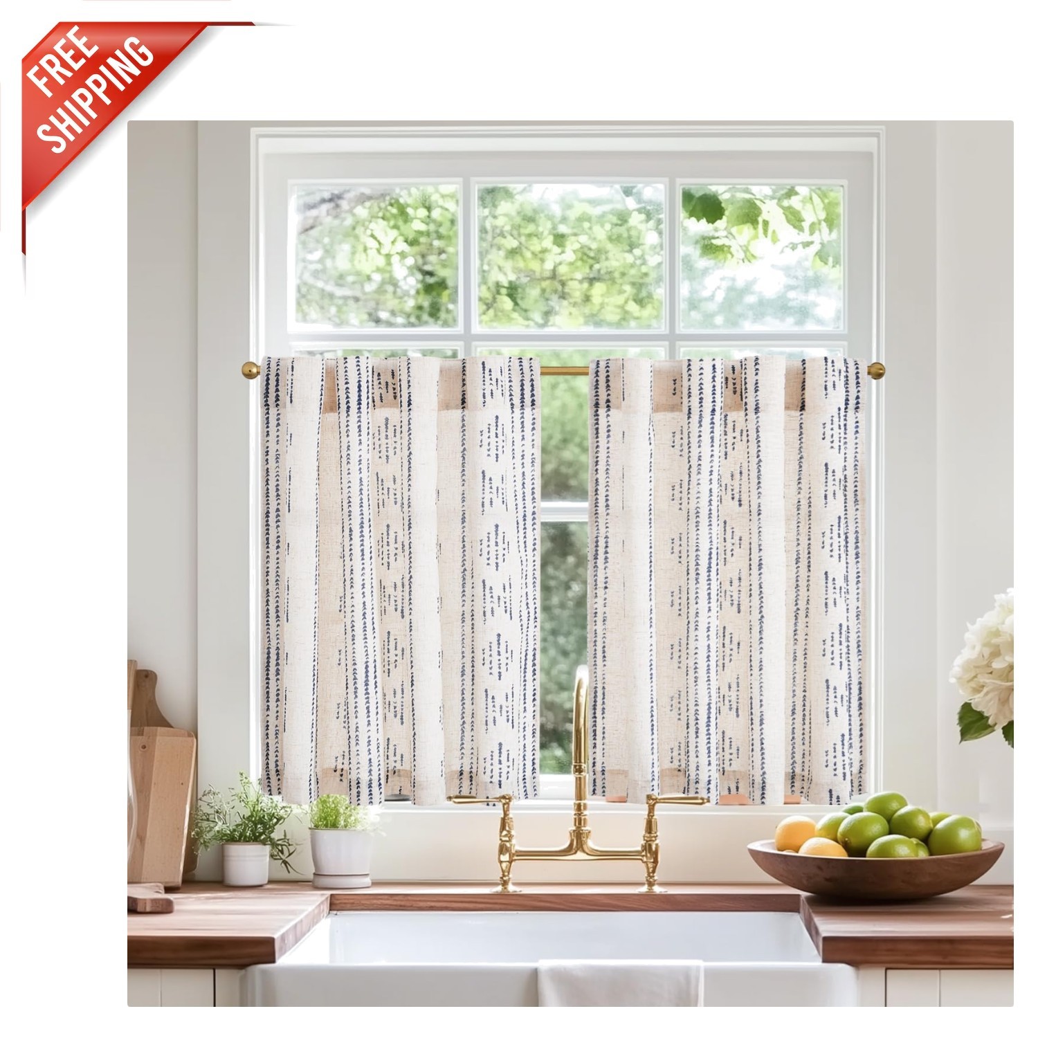 Boho Geometric Striped Curtains for Small Windows | 36×38 Inch | 2 Panels