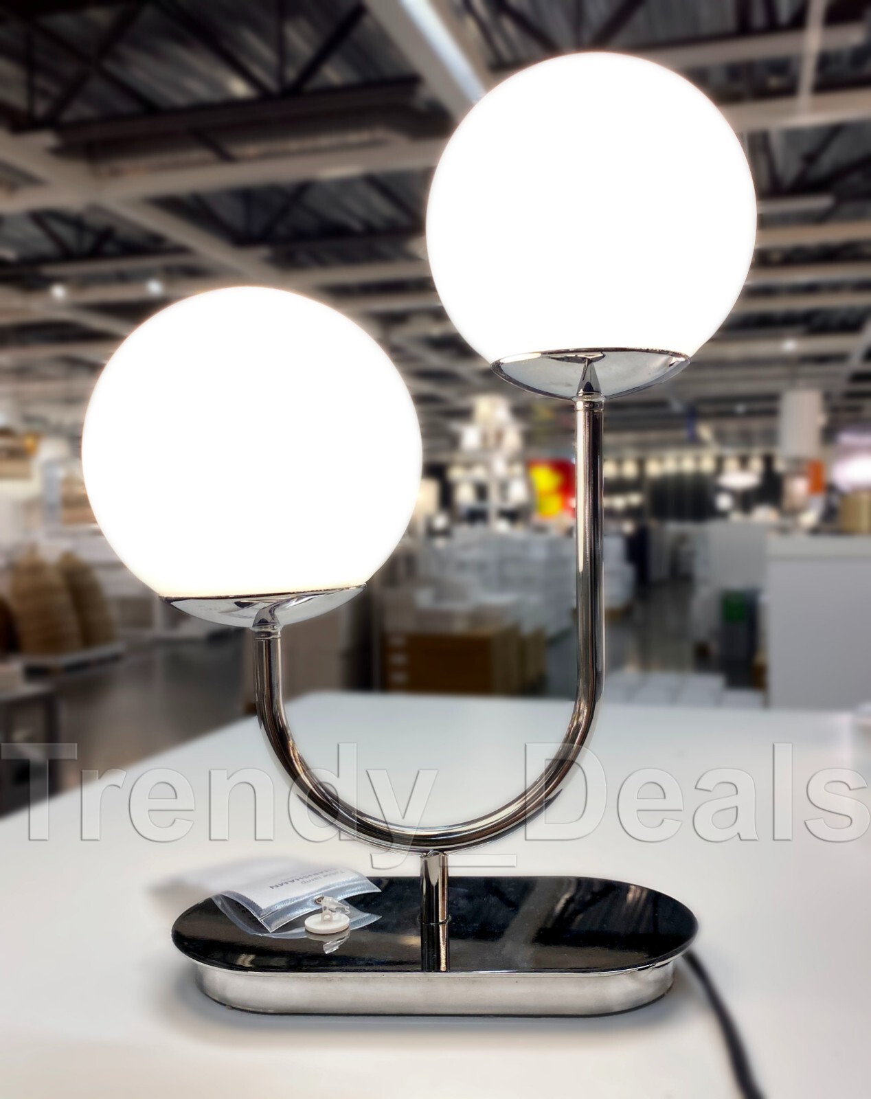 Ikea SIMRISHAMN Table Lamp Modern Chrome Plated/Opal Glass 17″ – NEW