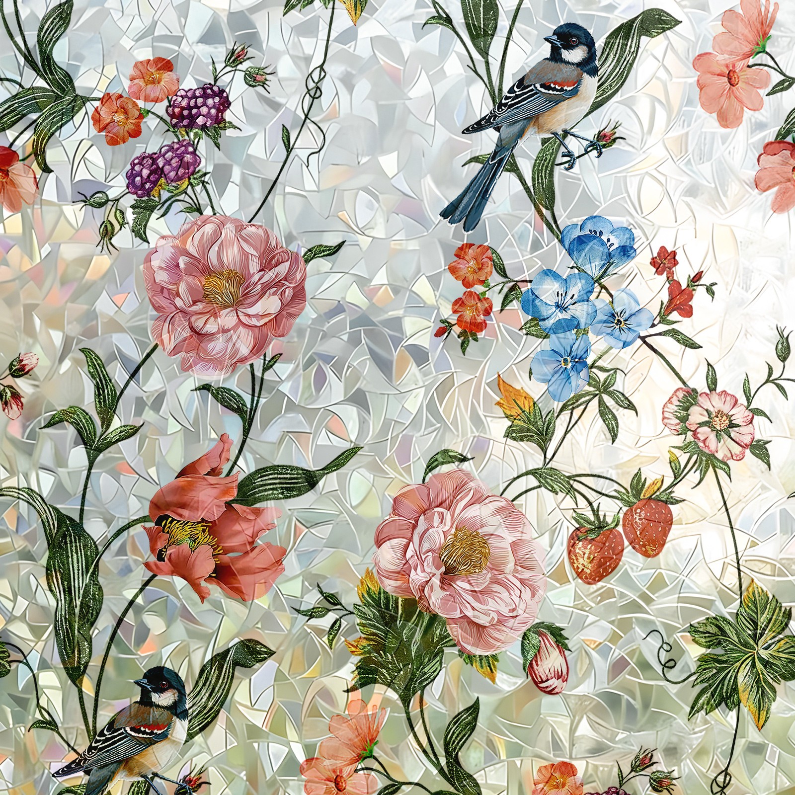 Bird & Flower Decals – Vibrant Static Electric Glass Stickers for Home Decor