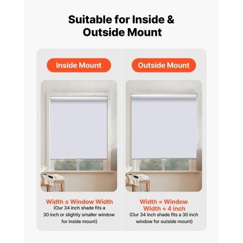 Cordless Roller Shades 34 x 72 in Pull Down Blackout Blinds for Windows