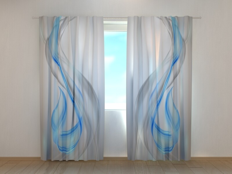 Curtain Abstract Gray and Blue Waves, Modern Blind with Gray Blue Abstract waves