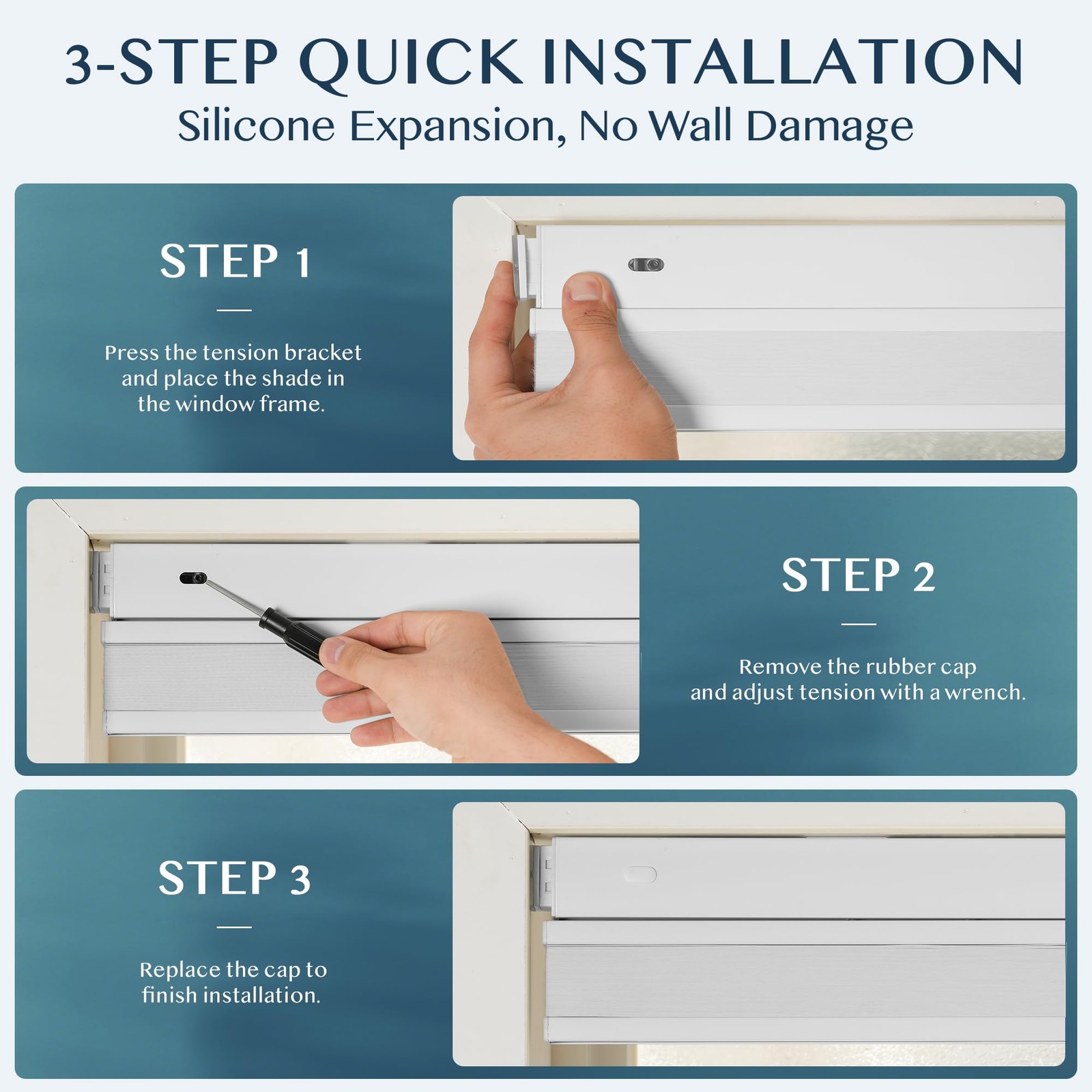 No Drill Waterproof 99% Blackout Cellular Shades Top Down Bottom Up(TDBU) Eas…