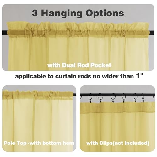 Sheer Valances for Windows 2 Pack, 42Wx14L 42″W x 14″L (Pack of 2) Yellow