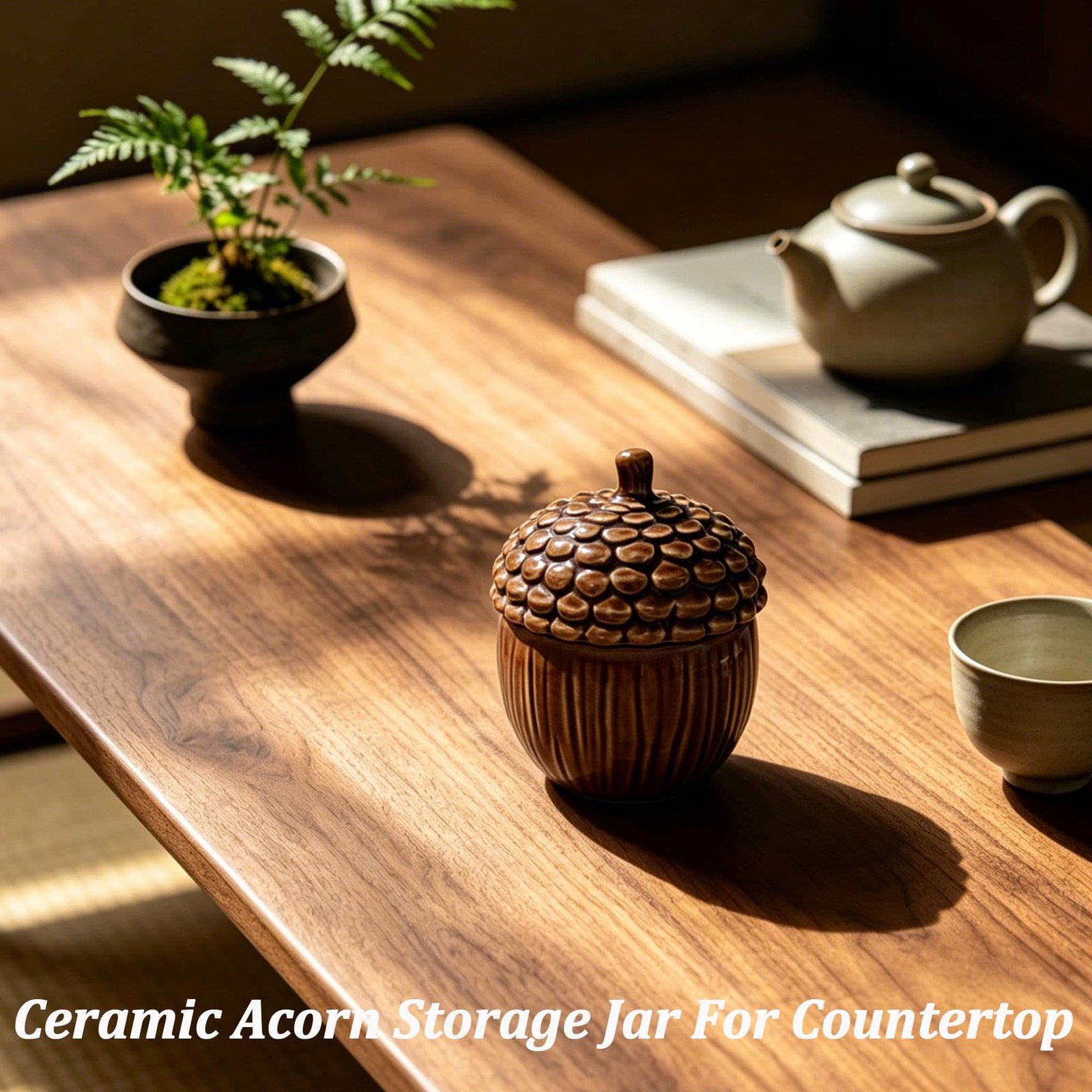 Ceramic Acorn Storage Jar, Ceramic Acorn Candle Holder, Mini Decorative Canis…
