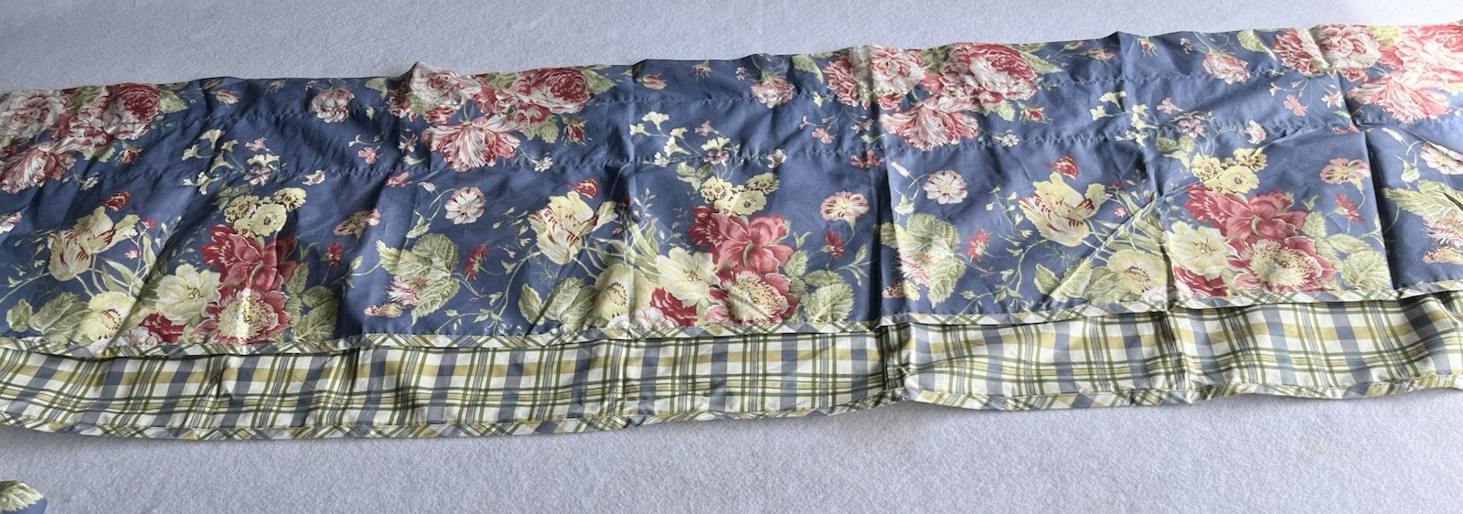 Waverly Garden Room Blue Floral/Green Plaid Double Layer Valance 18”x72”