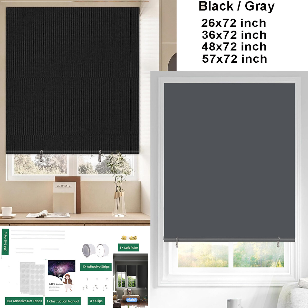 100% Blackout Window Blinds Rolle Shades Door Curtains DIY Cordless Door Blinds