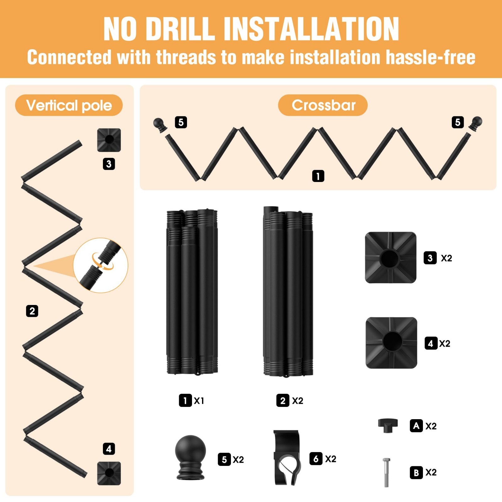 Adjustable Room Divider Curtain Rod – No Drill Privacy Separator, 4-11ft Height,