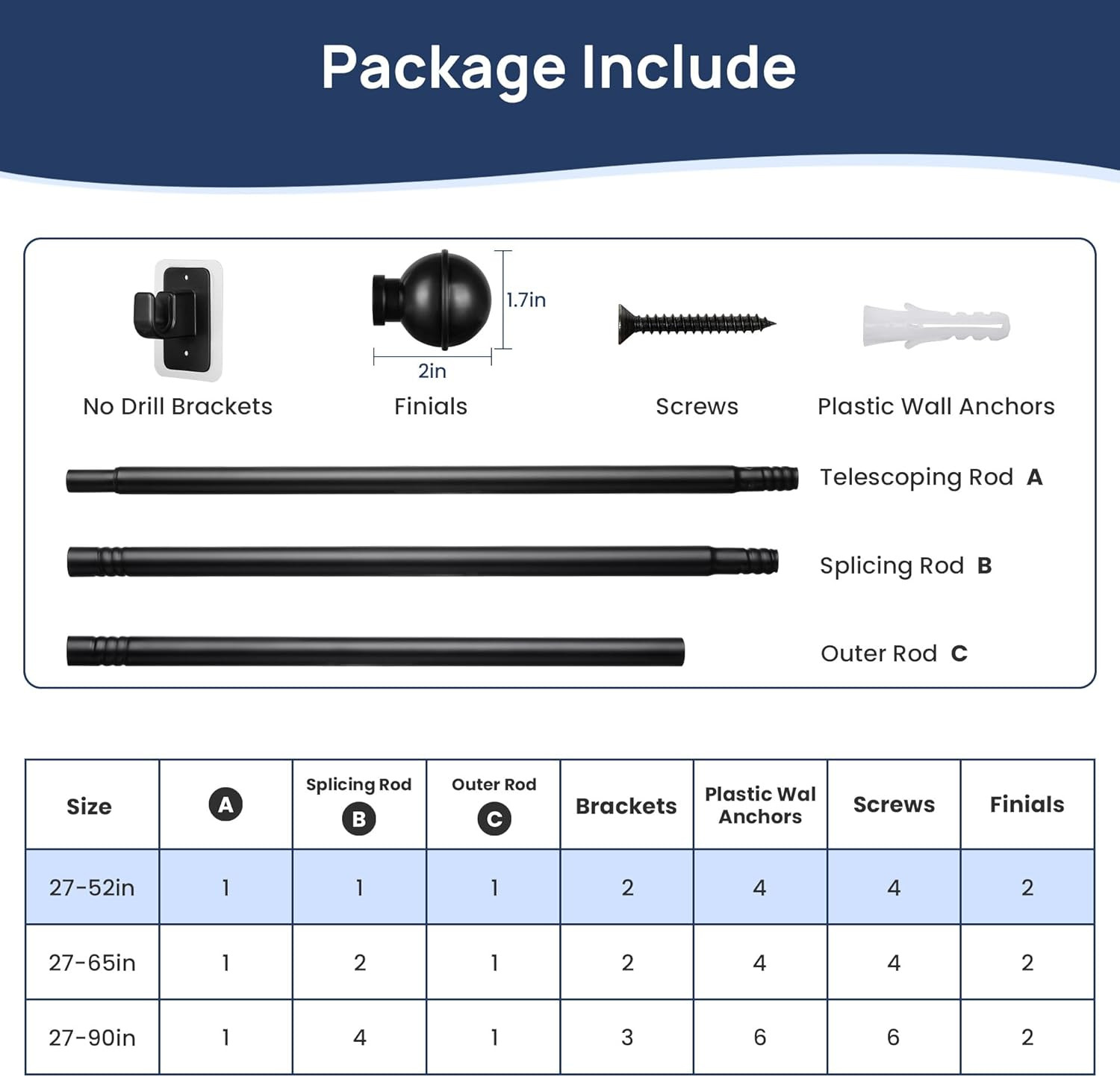 2 Pack No Drill Curtain Rods for Window 28 to 48 Inches, 5/8 Inch Diameter Rente