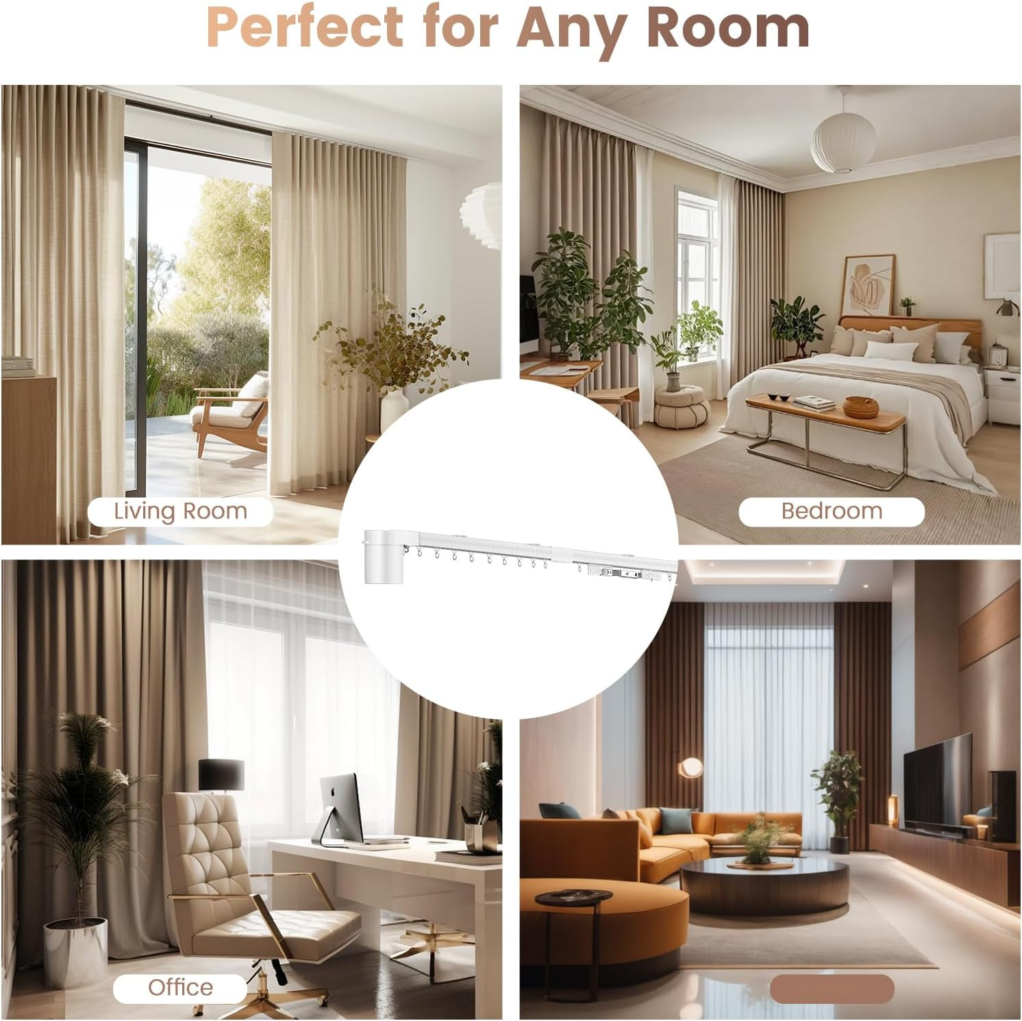 Motorized Smart Electric Curtain Track 177″ with APP & Remote Control