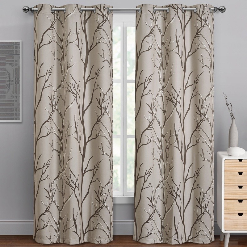 Blackout Grommet Curtain Panel Branch Print Noise Reduction Energy Savings New