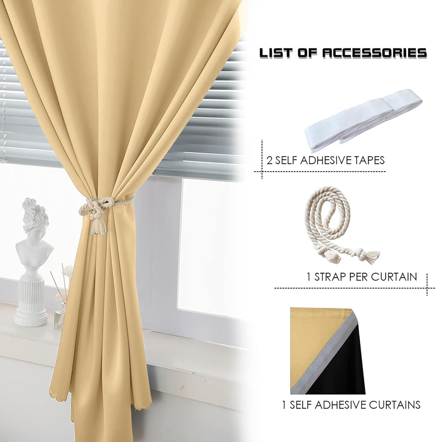 100% Blackout Self Adhesive Curtains Easy Install Thermal Insulated Portable