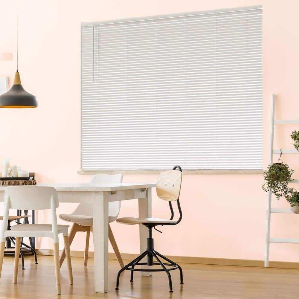White Cordless Room-Darkening Vinyl Mini Blinds 27×48 in Slats Light Blocking
