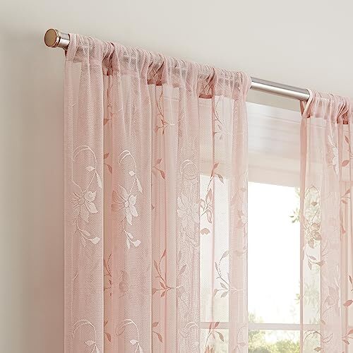 Sherry Lace Lightweight Elegant Floral Sheer Rod Pocket 54 in x 63 in Blush