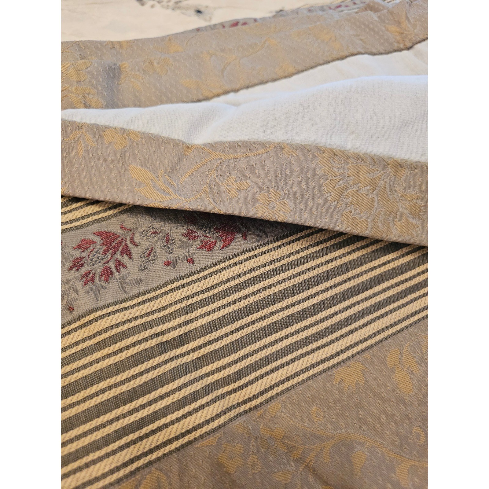 Vintage 90s Wamsutta Lined WindowCurtain Panel 80×84 Floral Damask Striped Taupe