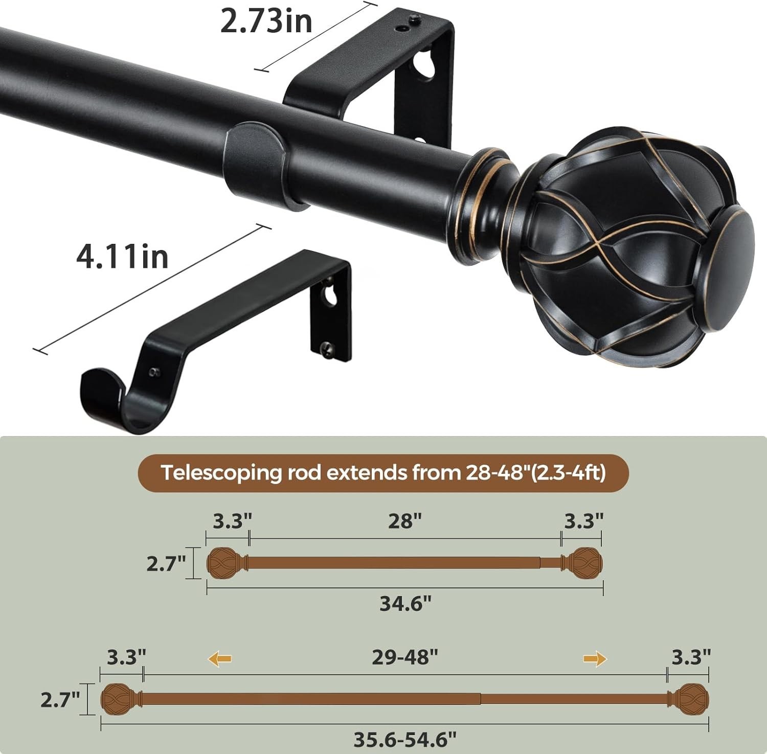 Versatile Adjustable Curtain Rods – Telescoping Design 28-48 Inches, Set of 2