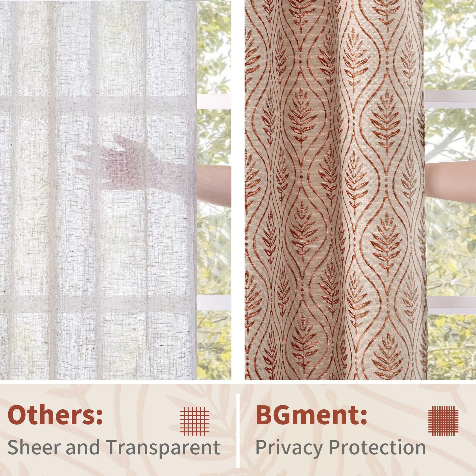 Bgment Terracotta Leaf Jacquard Curtains 72 Inches Long For Living Room French