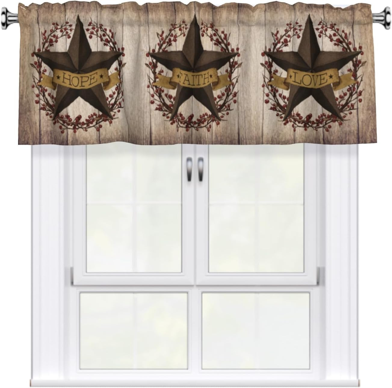 54″x18″ Western Texas Stars Kitchen Valance for Window Rustic Wood Board Short R