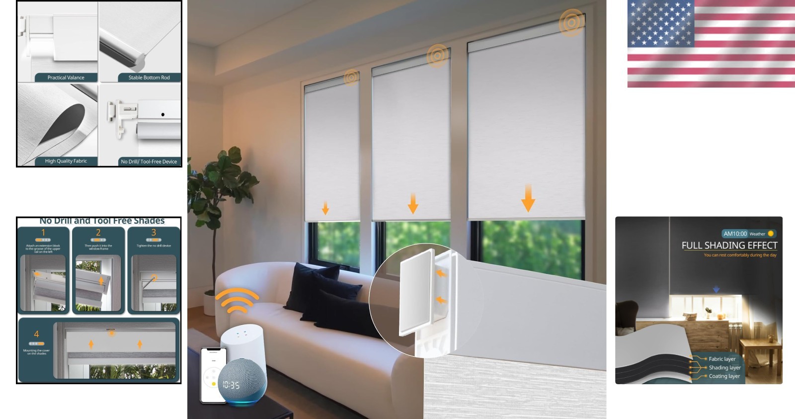 Automatic White Window Blinds, Remote Control – 35×72