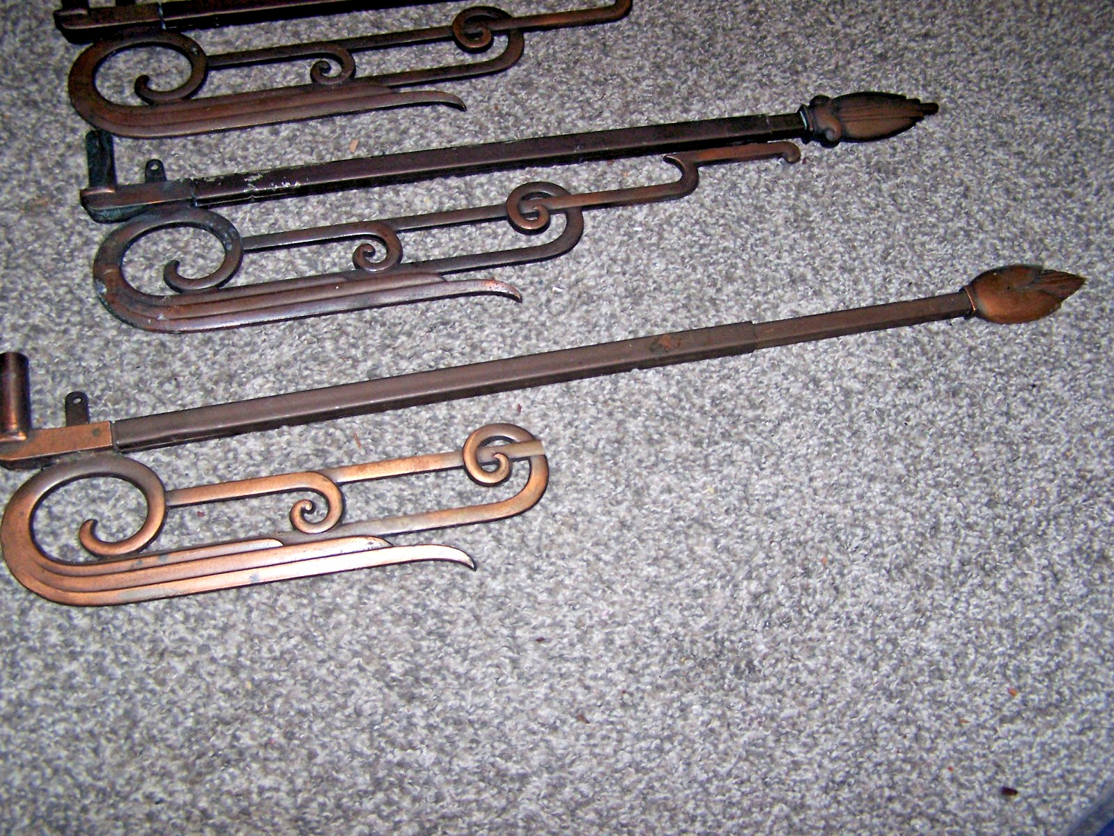 Vintage Art Deco Adjustable Swing Arm Curtain Rods or hold backs. Bronze tone