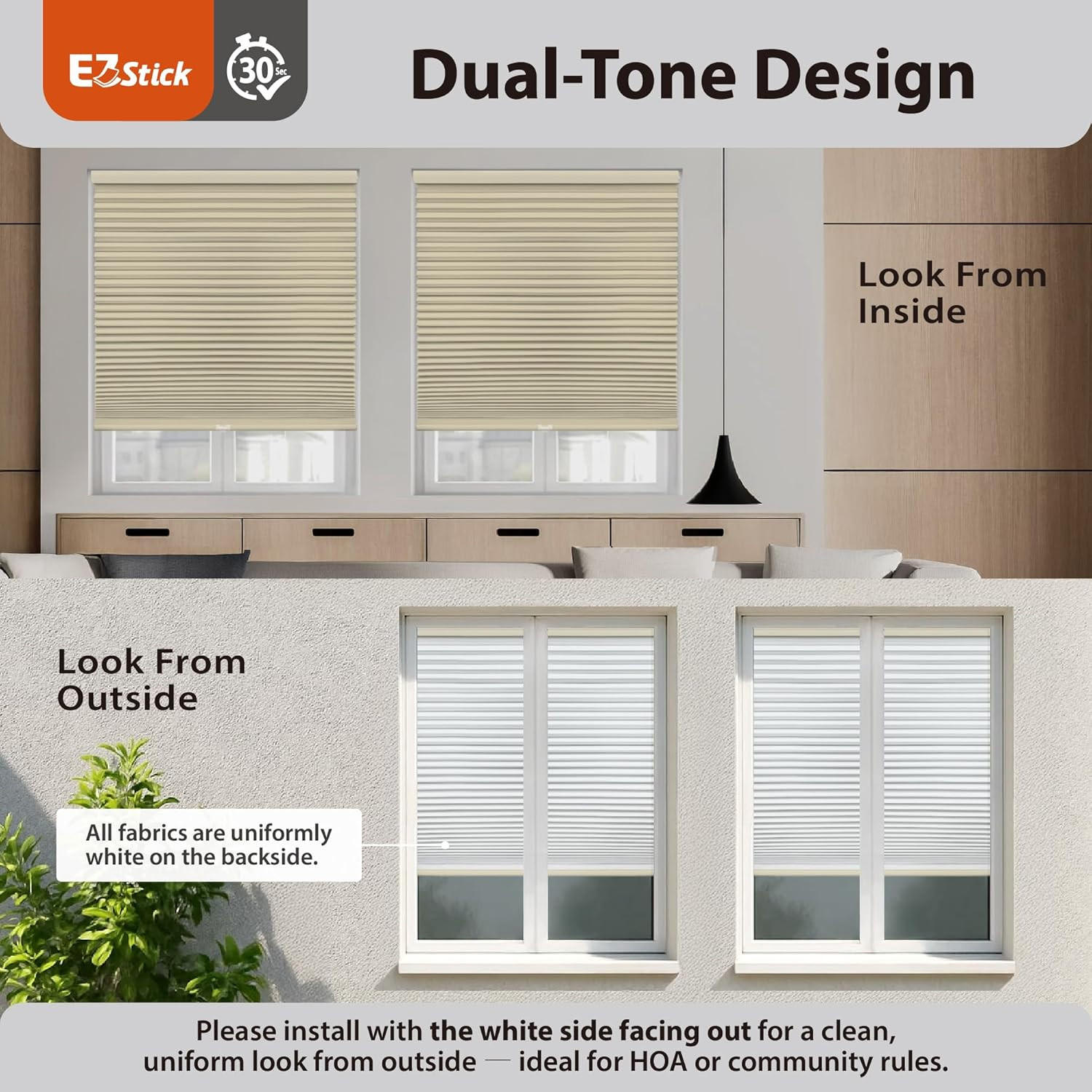 EZ Stick No Drill Cordless Blackout Cellular Shade 35″ W X 72″ H Alabaster