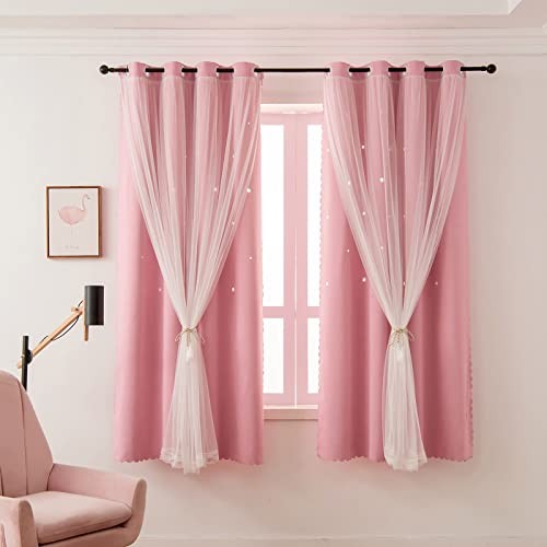 Curtains for Girls Bedroom Solid Window Treatment 52″W x 54″L (Pack of 2) Pink