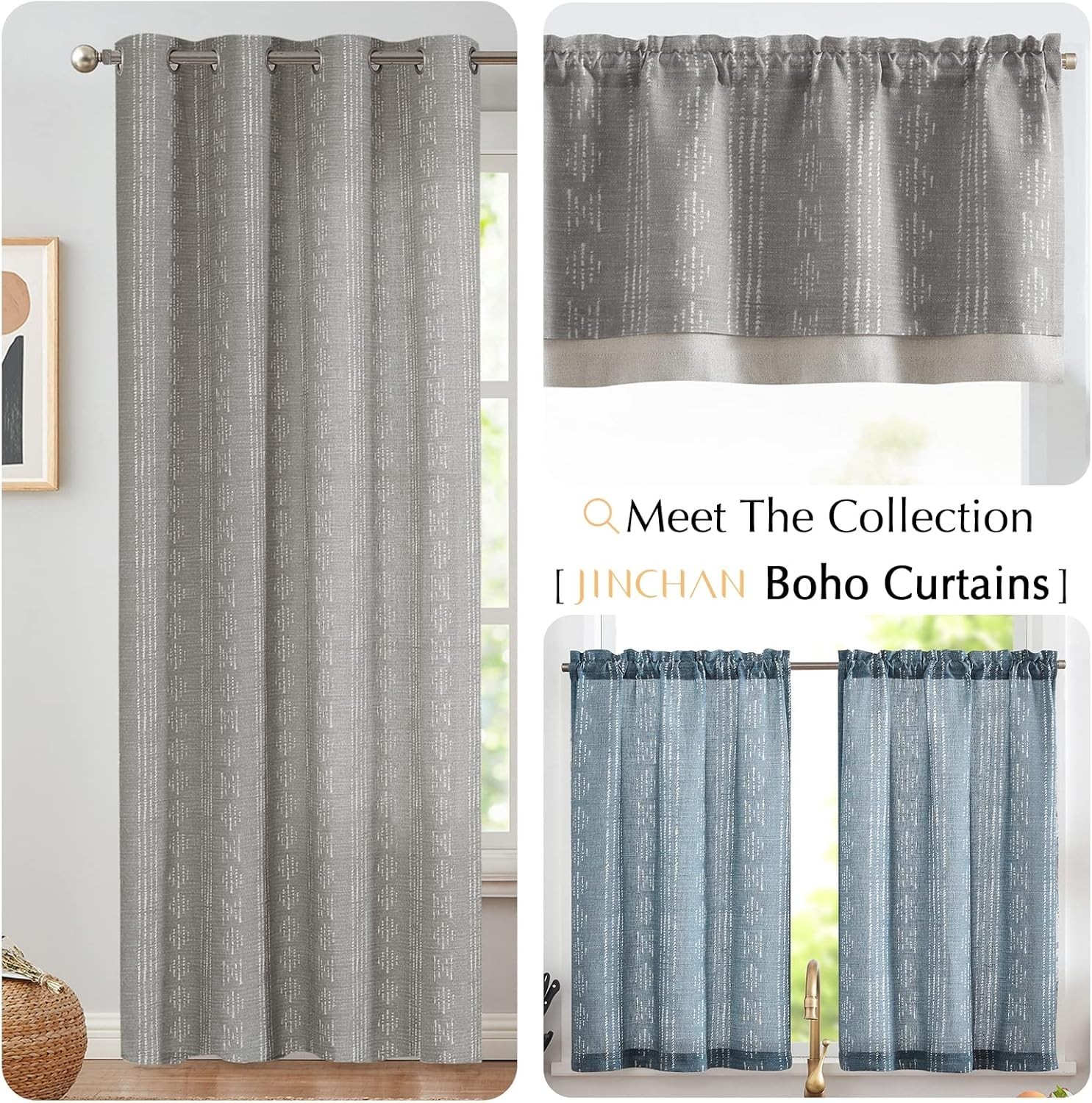 Geometric Striped Boho Valance Curtains Blackout Double Layer Valance for Win…