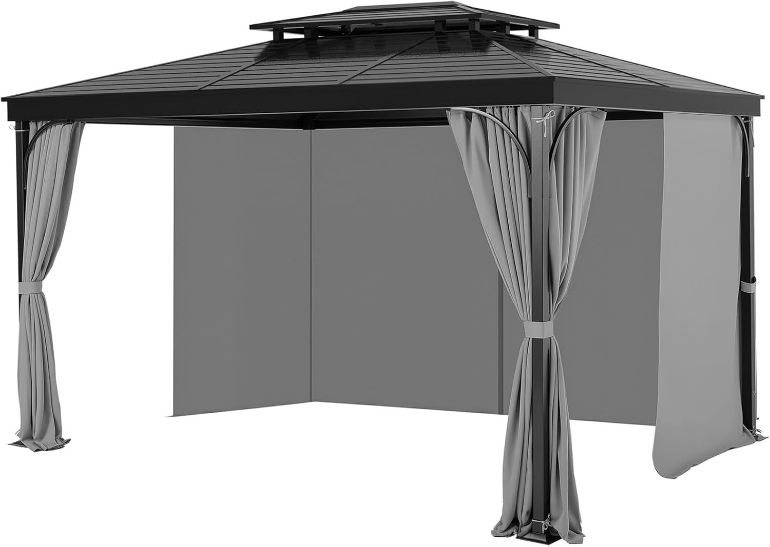 Universal 4-Panel Backyard Gazebo Curtains with Three-Section Ties – 12’ x 10’