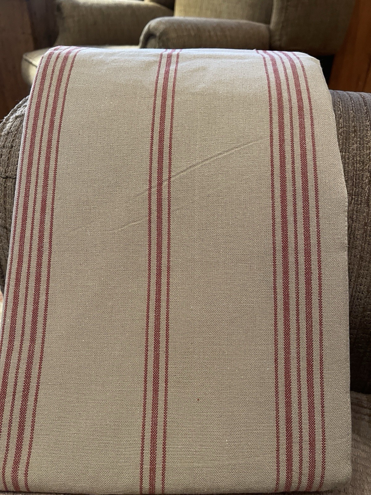 New Port Stripe Barn Red Gathered Swag By Raghu Home Collections