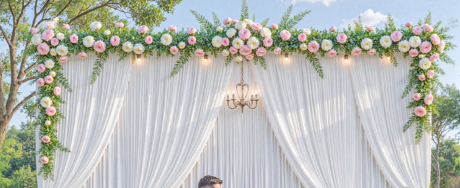 40x10ft White Backdrop Curtains for Parties Wedding Photo Wrinkle White Drapes