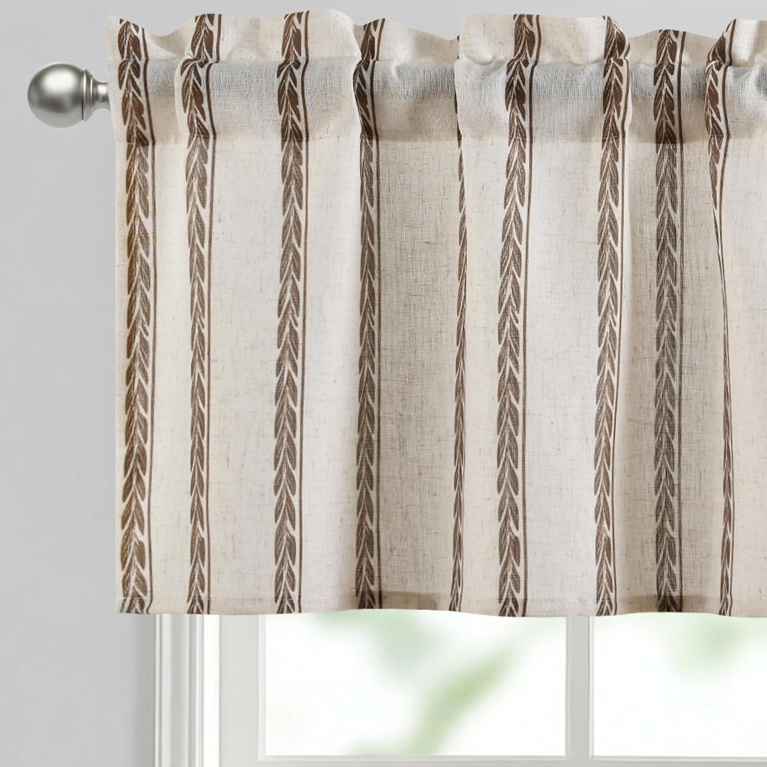 52X18 Inch Kitchen Valance – Thick Textured Linen Striped Window Valance Curtain