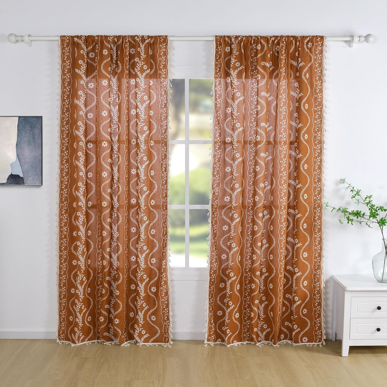 Terracotta Curtains 84 Inch Length Boho Farmhouse Curtains for Living Room 2 Pan