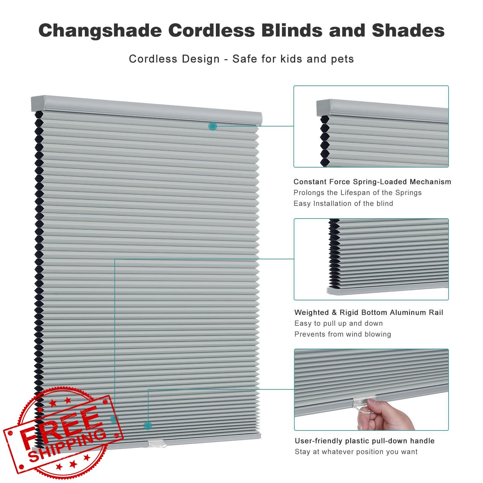 Changshade Grey Cellular Shade 27″w x 64″h
