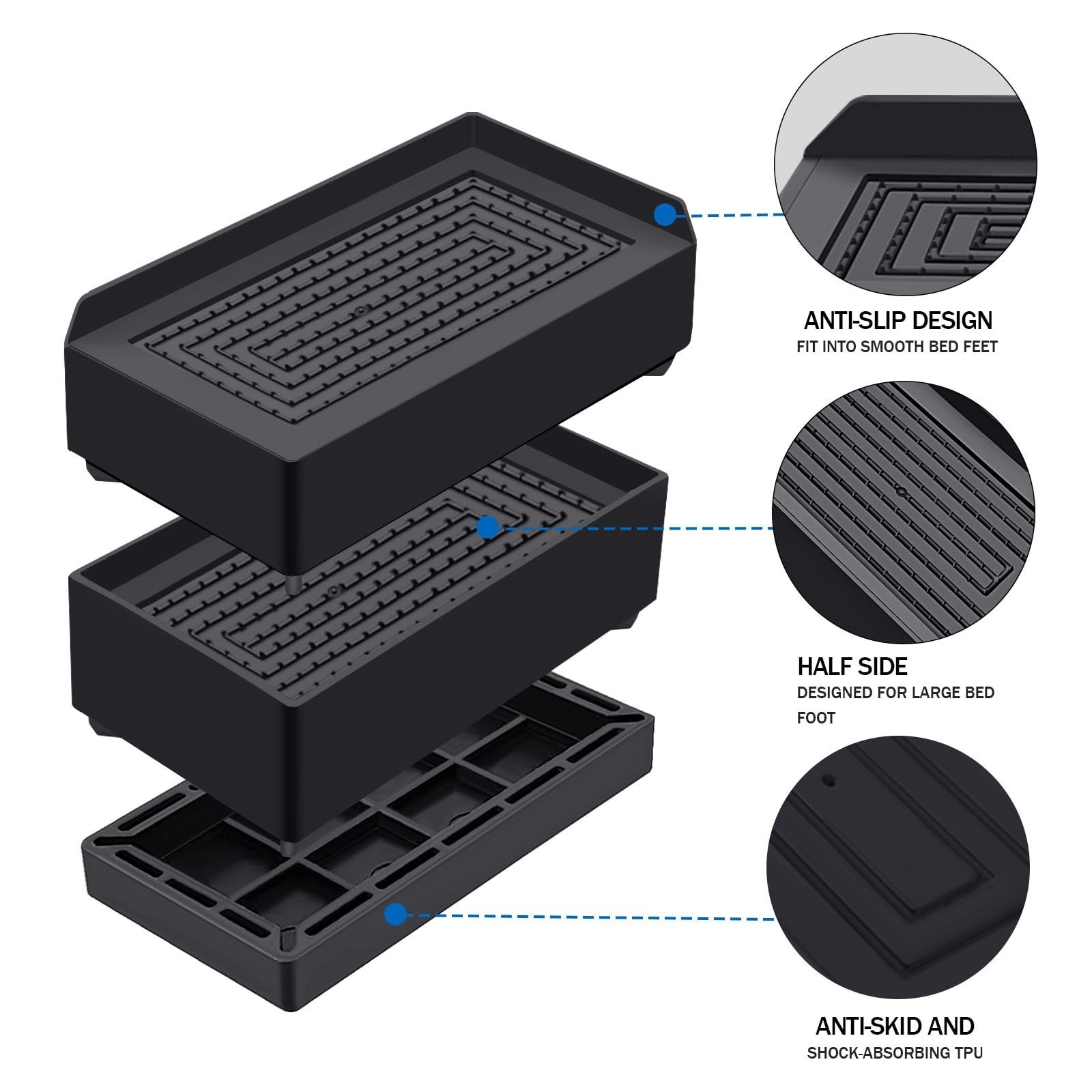 ANNKUT Rectangle Bed Risers, 3 Inch Heavy Duty Adjustable Furniture Risers fo…