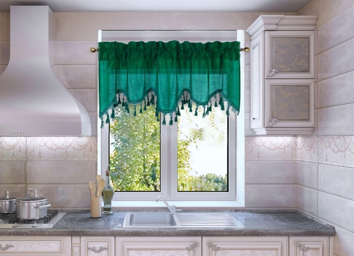 Faux Silk Solid Waterfall Curtain Valance Swag Window Treatment with Tassels