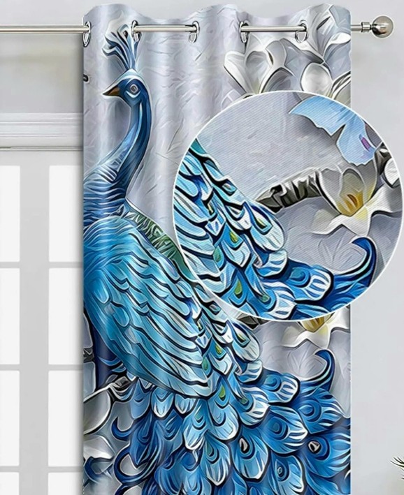 Blue Peacock Theme Grommet Top Curtains Blackout 42″W x 64″L Each Panel (2) NEW