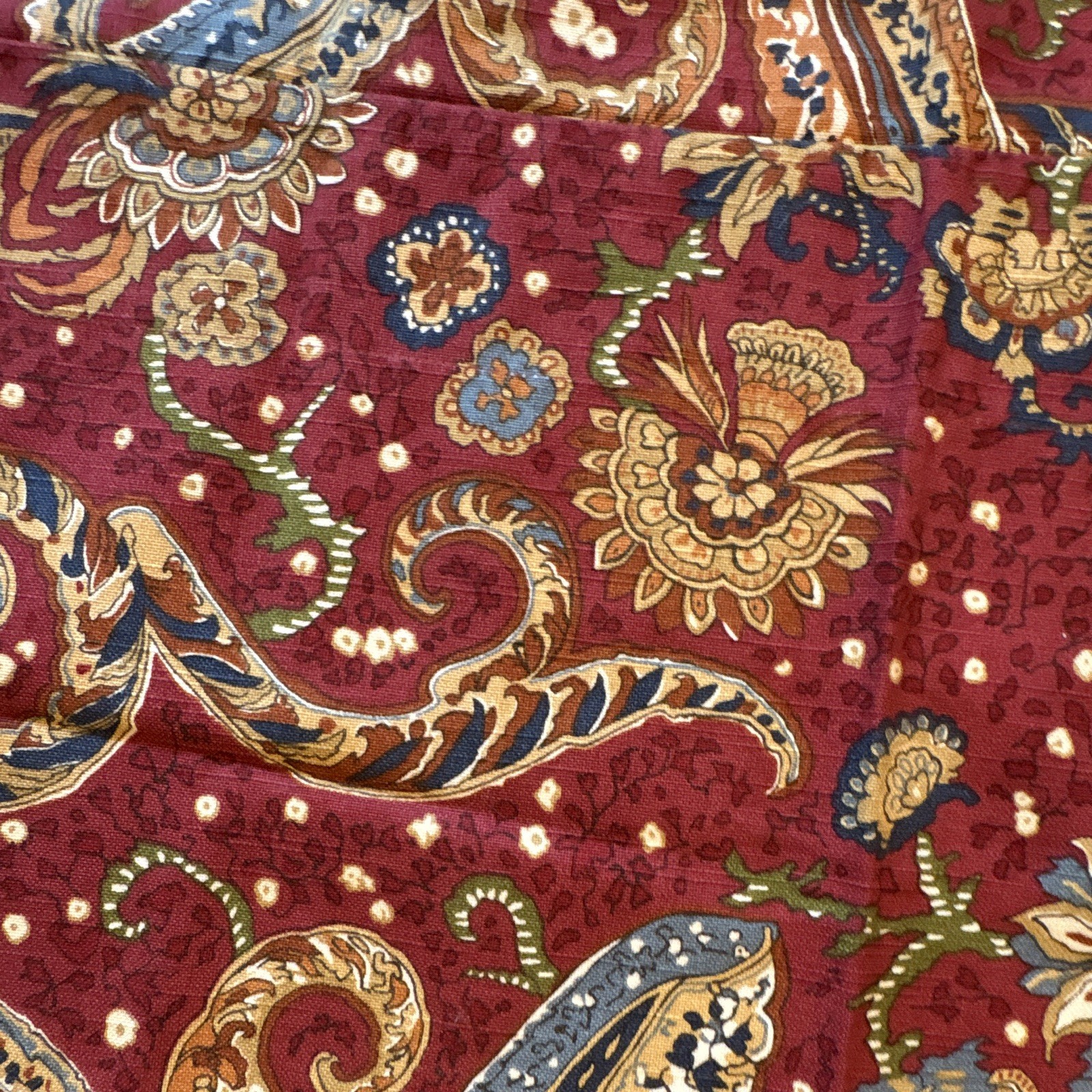 NEW Open Box, Rod-Pocket, Lined, Single Valence, 50×19, Red Paisley, Blue, Wheat
