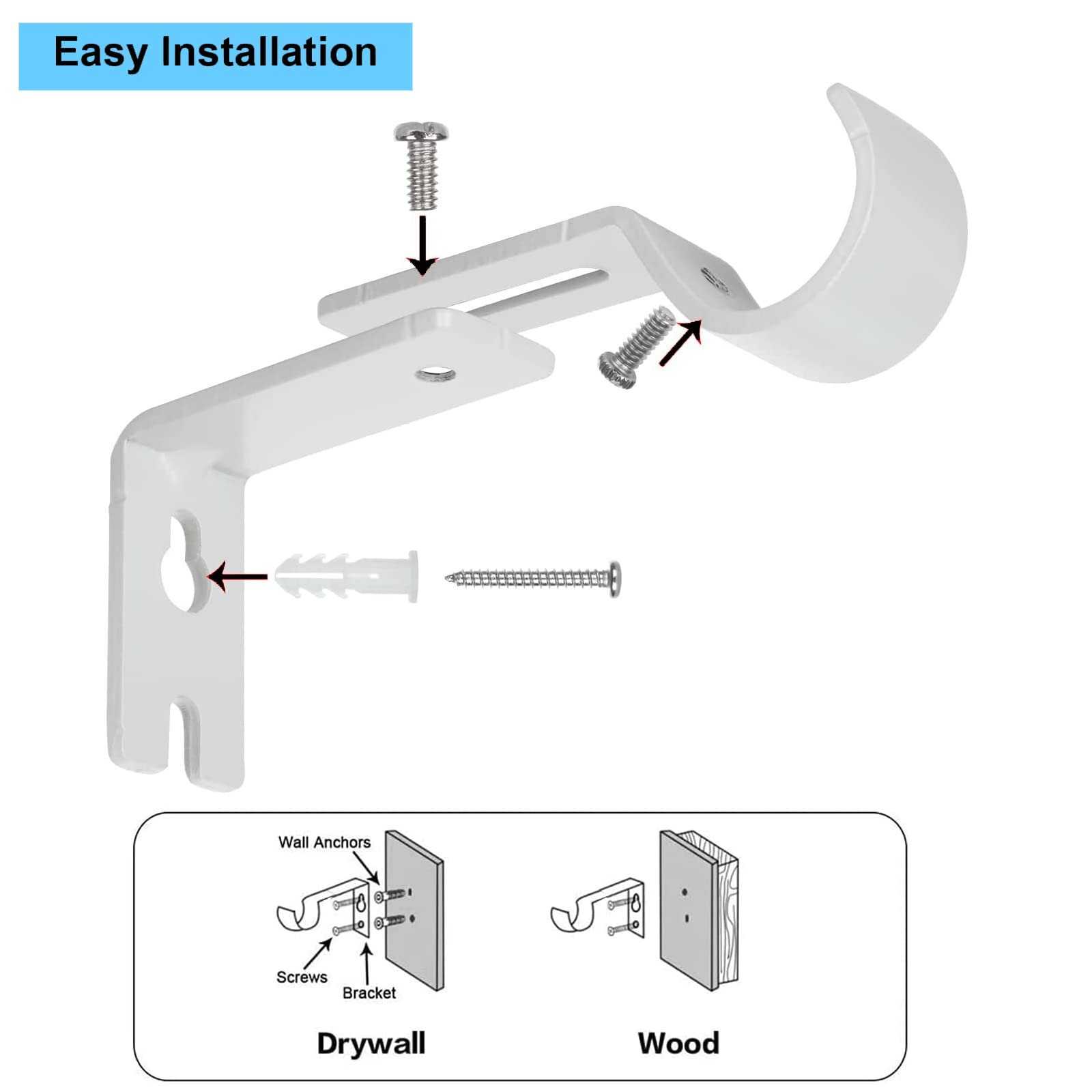2PCS Adjustable Curtain Rod Brackets, Fits 7/8 inch or 1 inch Rods, Extendabl…