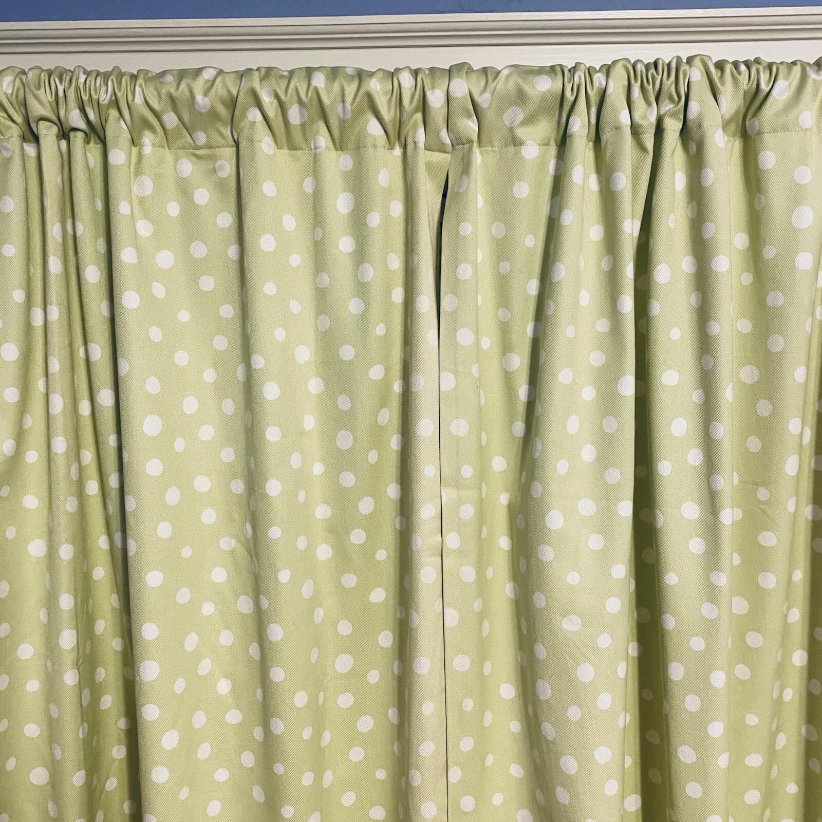 Pottery Barns Kids 44×63 in Lined Curtain Panels 2 Drapes Green White Polka Dot