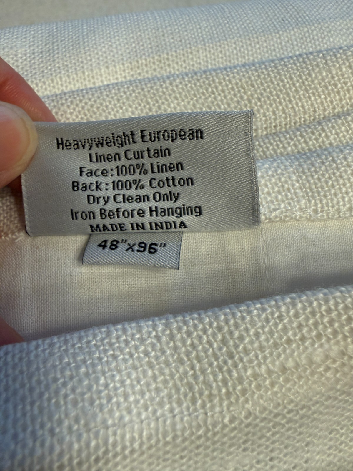 Quince Heavyweight European Linen Curtain Panel 48 x 96 White Lined Single