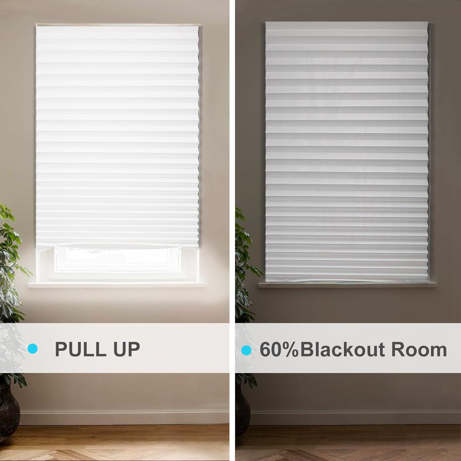6 Pack Temporary Light Filtering Paper Shades for Windows,Paper Pleated Blinds w