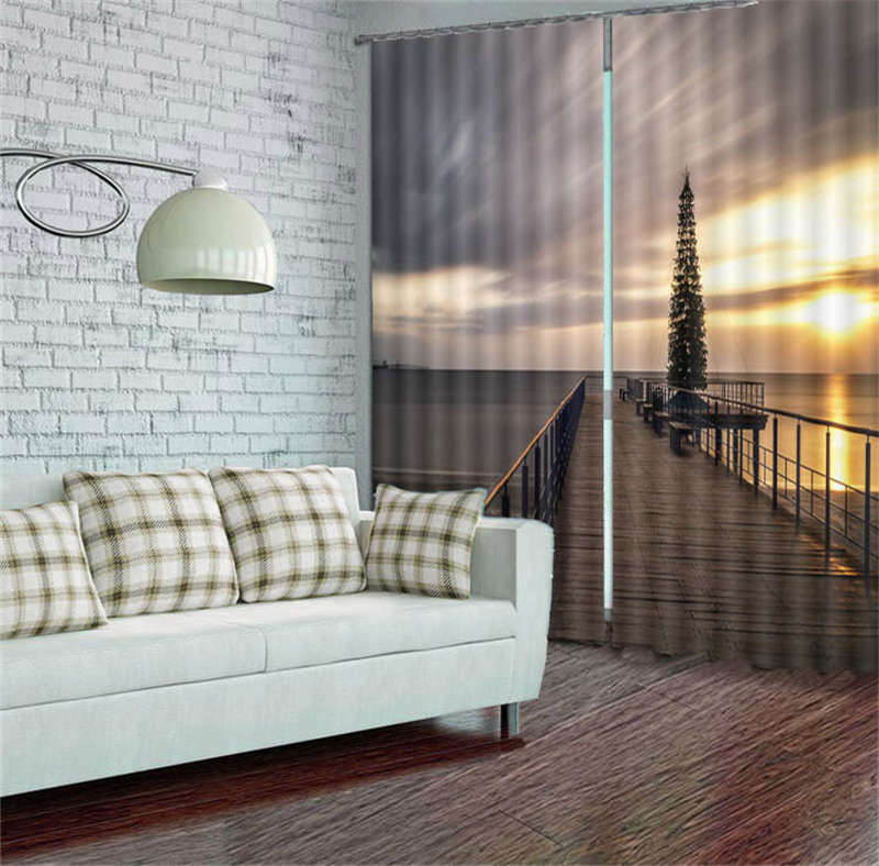 Dreamy Sunset Bridge 3D Curtain Blockout Photo Printing Curtains Drape Fabric