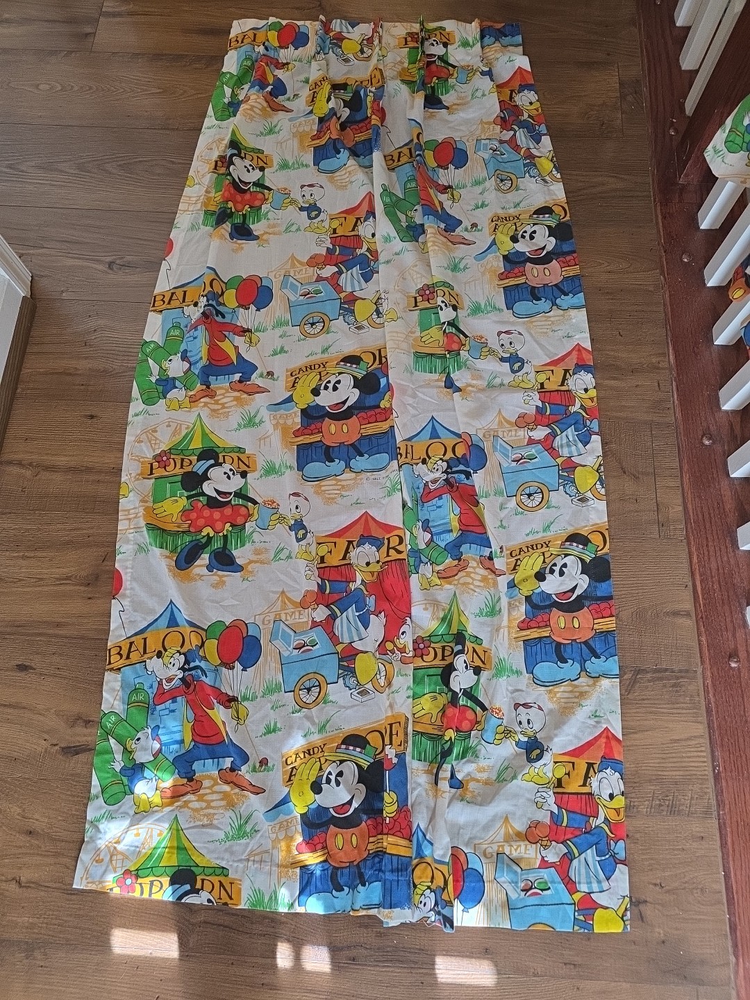 vintage 1980s disney mickey, pluto and donald 1 set of cafe style curtains