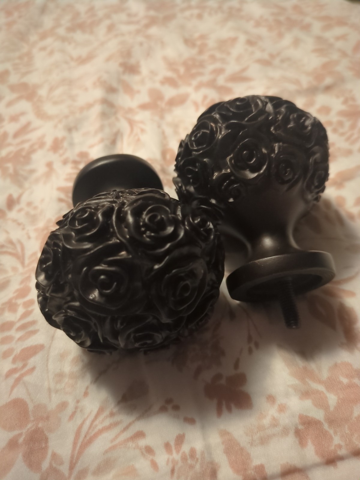 Standalone Two (2) Peony Designed Curtain Rod Finials 2.4 Inches In Diameter