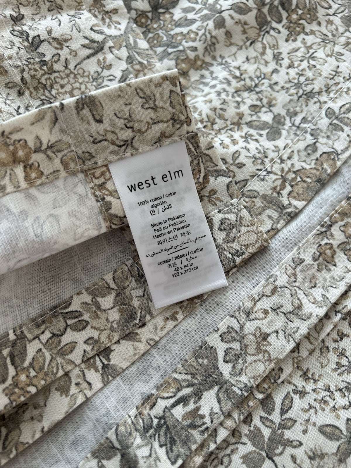 West Elm Frankie Floral Unlined Curtain (1) 48”x84” Natural NWOT