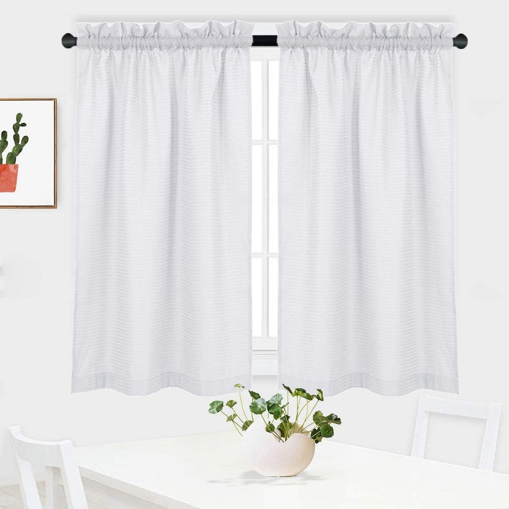 White Curtains 45 inch Long Casual Weave Small Window Curtain Kitchen Bathroom