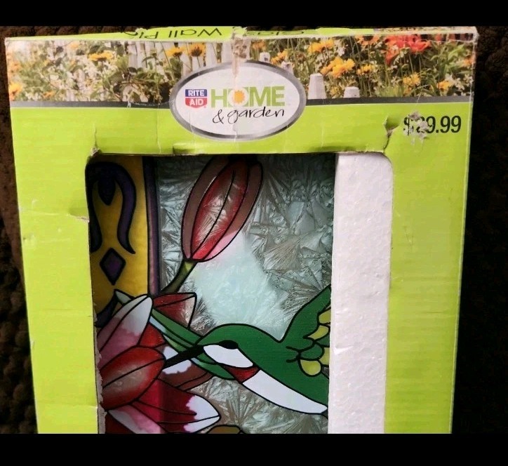 Hummingbird Stained Glass Window Panel – Hanging Art Decor Bird Floral New