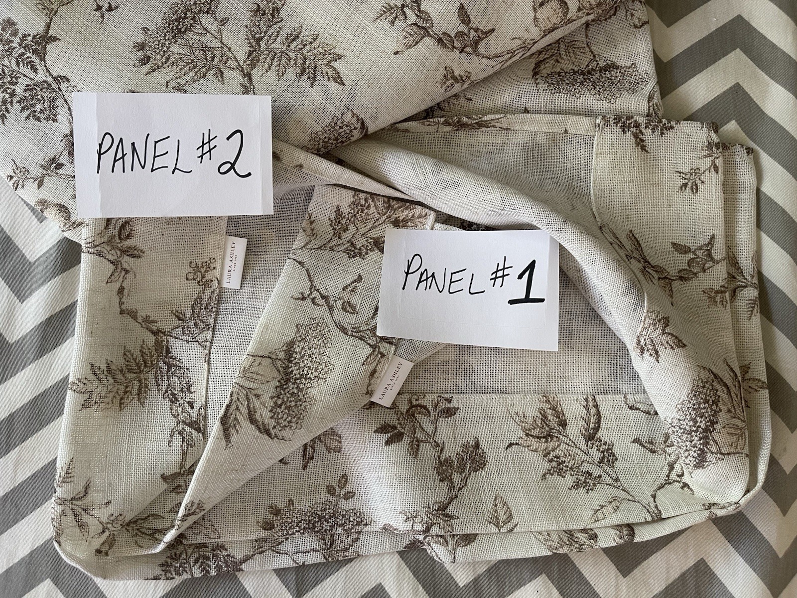 LAURA ASHLEY Birds Meadow Floral Natural Linen Blend Curtain Panel Set NEW 38X96
